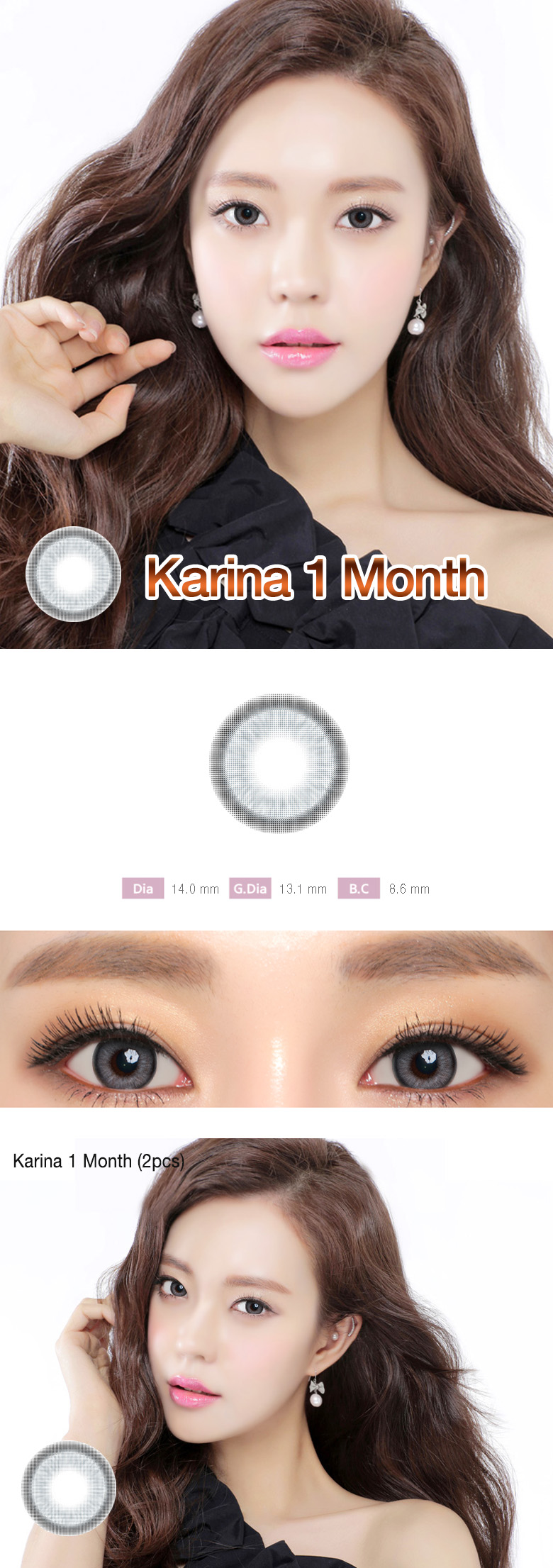 [1 Month/グレー/GRAY] カリーナ 1ヶ月 - Karina 1 Month (2pcs) [14.0mm]